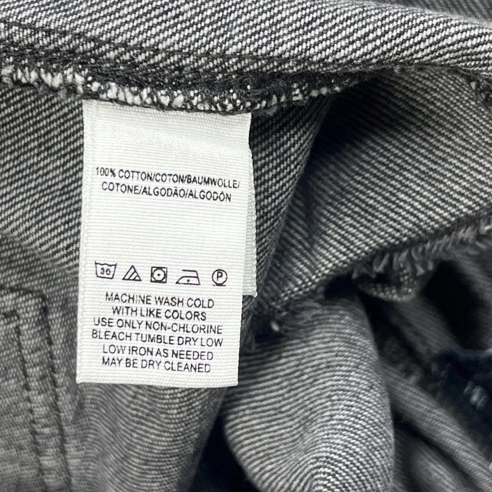 We The Free People Black Denim Mini Skirt Cinch Back Raw Hem Size 29 OB813134